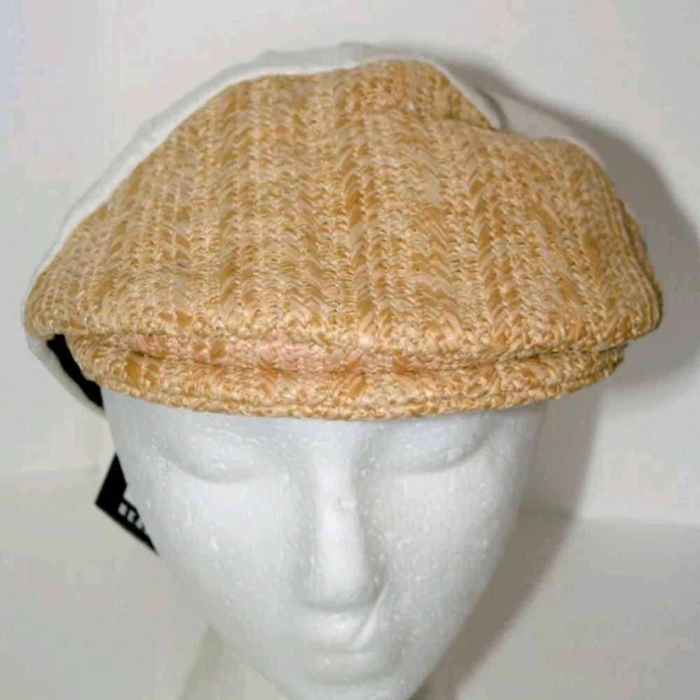 Block Headwear Cabbie Newsboy Straw Cap Hat New Tags Light Khaki Sz LG $58 Value